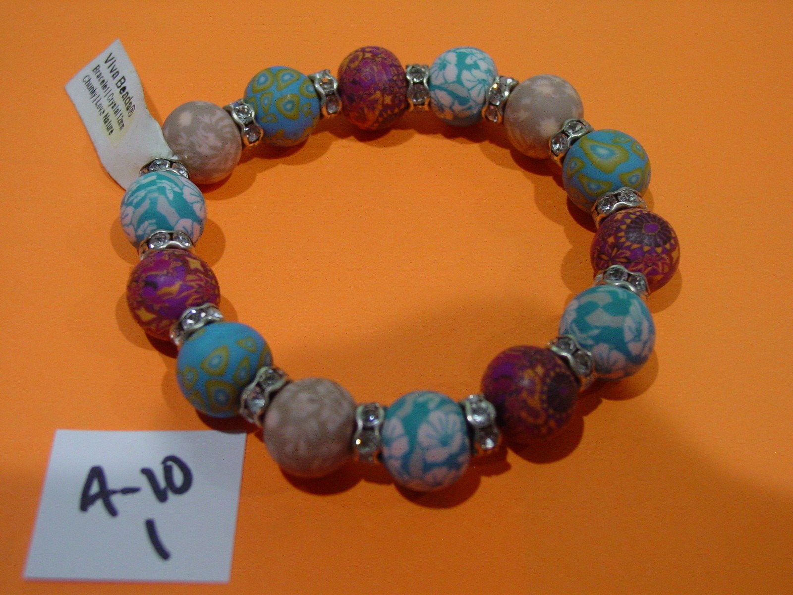Viva Beads Blue Silver Clay Chunky Love Nature Beaded Stretch Bracelet NWT