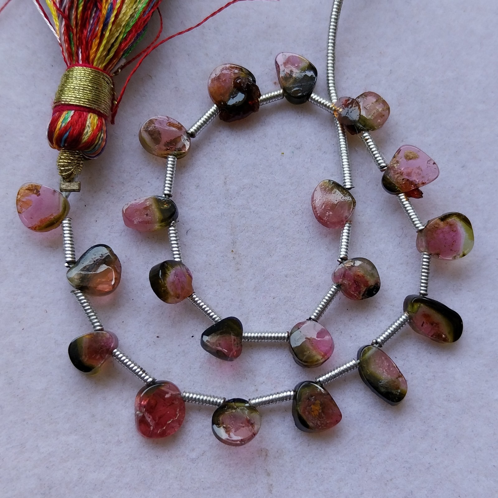 22 Ct 5.5×4.5-8×4 MM Natural Smooth Bi Color Tourmaline Slice 8 Inch Beads