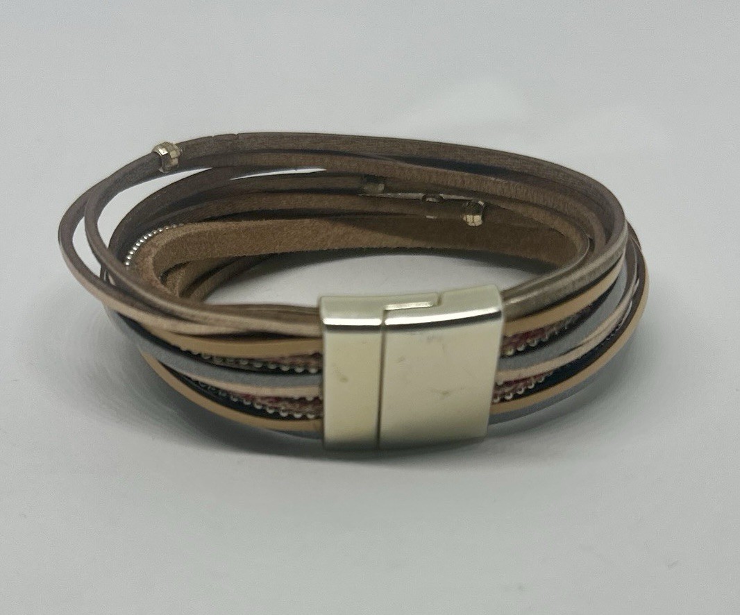 Faux Leather Multistrand 7.5″ Bracelet Magnetic Closure Women’s Fashion Jewelry