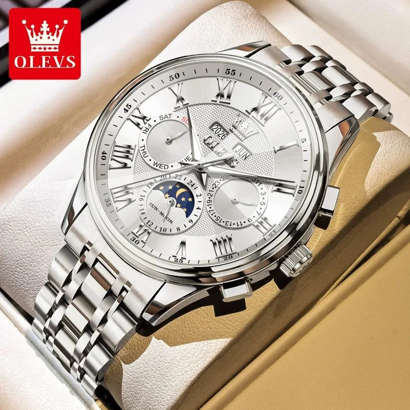 OLEVS Moon Phase Automatic Mechanical Watch Business Wristwatch for Men