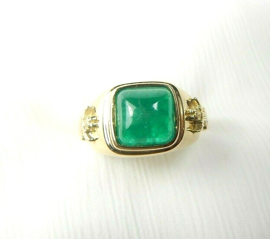 Colombian Emerald Ring Square Shape 5.05 Cts 18K Yellow Gold Size 9 US Muzo Mi