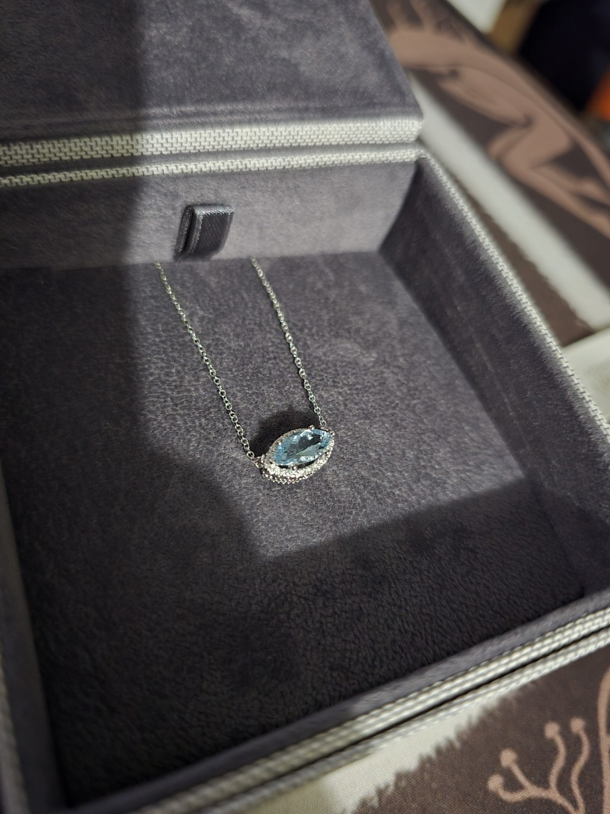 Dilamani 14k White Gold Marquise Aquamarine Diamond Halo Pendant Necklace