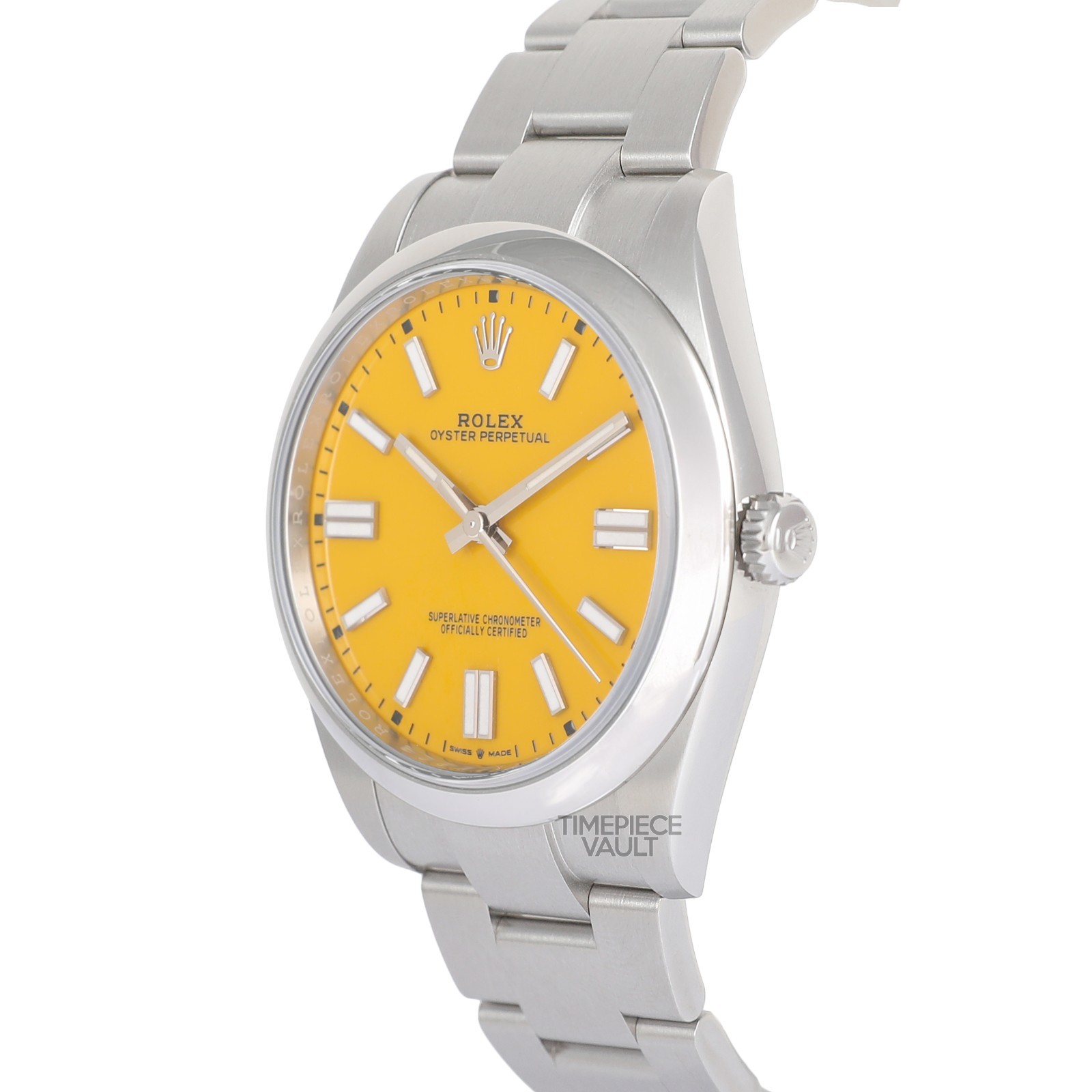 Rolex Men Oyster Perpetual 124300 Steel 41mm Watch Custom Yellow Index Dial B&P