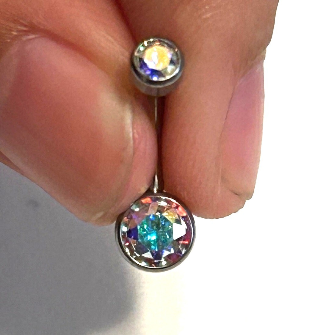 STERILIZE WEIGHTLESS Titanium Most Beautiful Bezel AB Swarovski TINY VCH Barbell