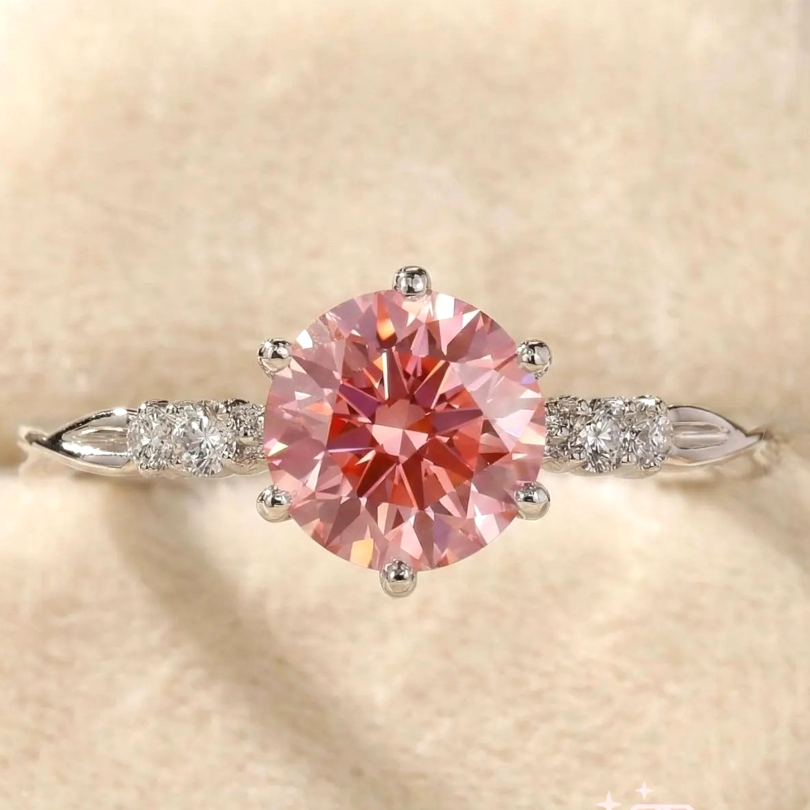 Fancy Vivid Pink Lab Created Round Cut Diamond Ring 2.10 Ct 950 Platinum E VVS2