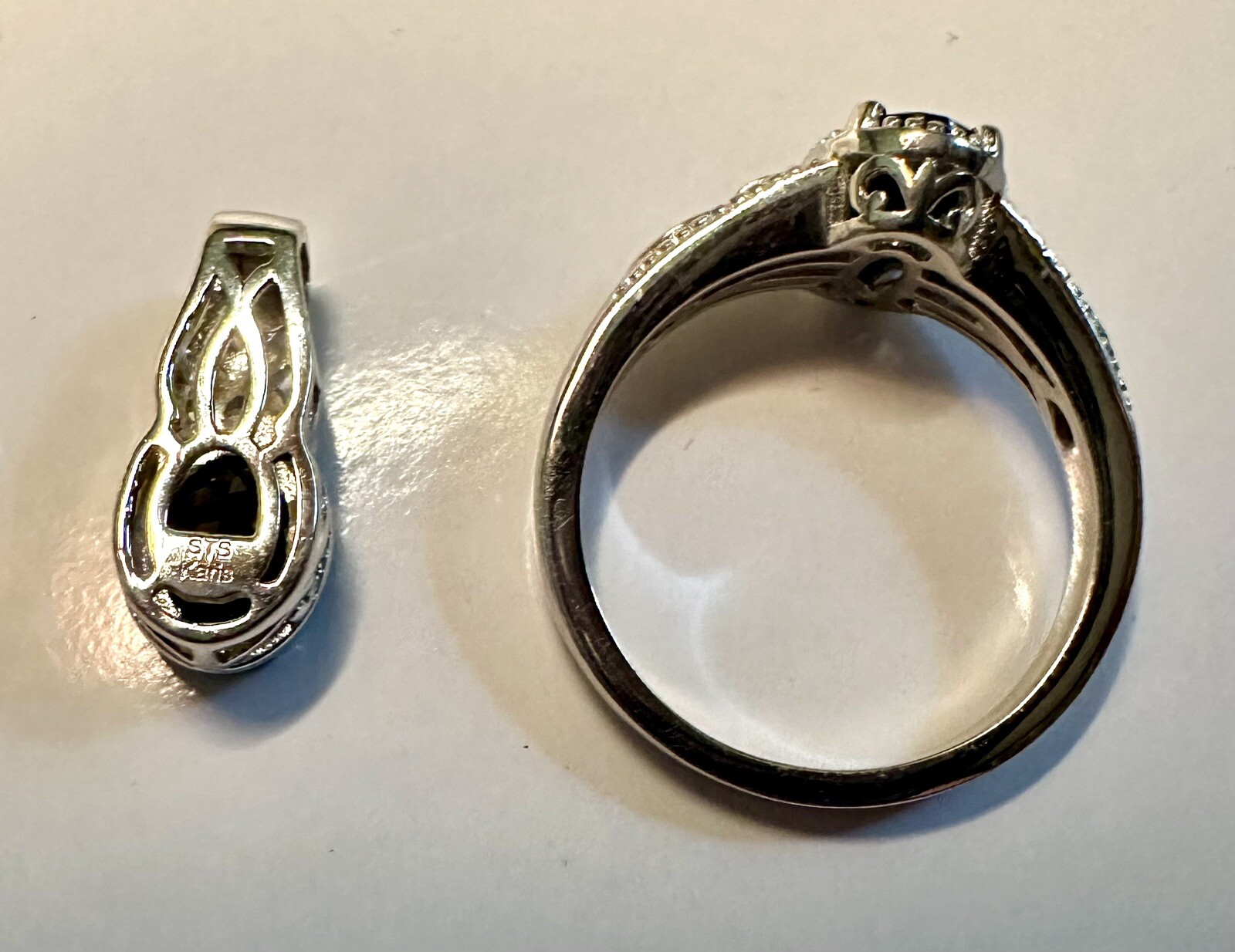 STS Karis Black Tourmaline Ring & Pendant Set 2.45ctw Platinum Bonded Brass Sz 8