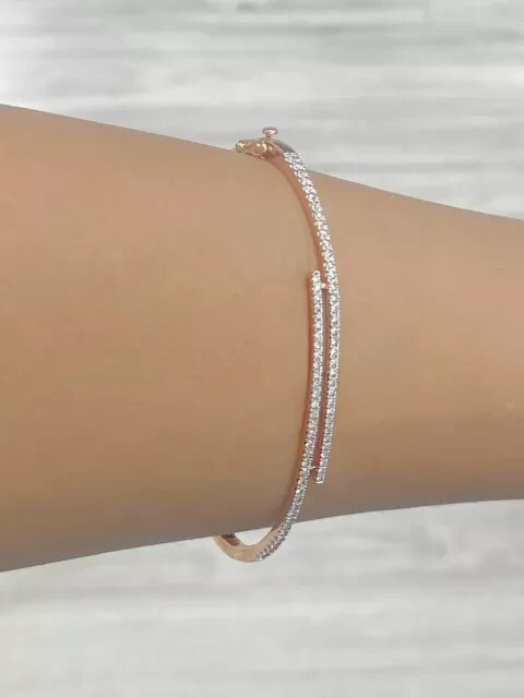 Deal! 3.75 CTW Natural Moissanite Round Bangle Bracelet 14K White Gold Plated