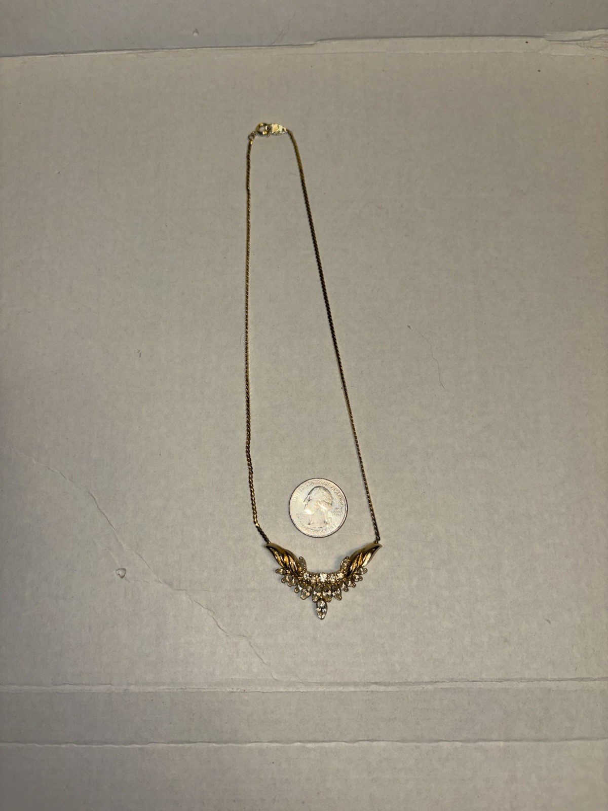 Vintage Crown Trifari Alfred Phillippe Gold Toned Rhinestone Coronet Necklace