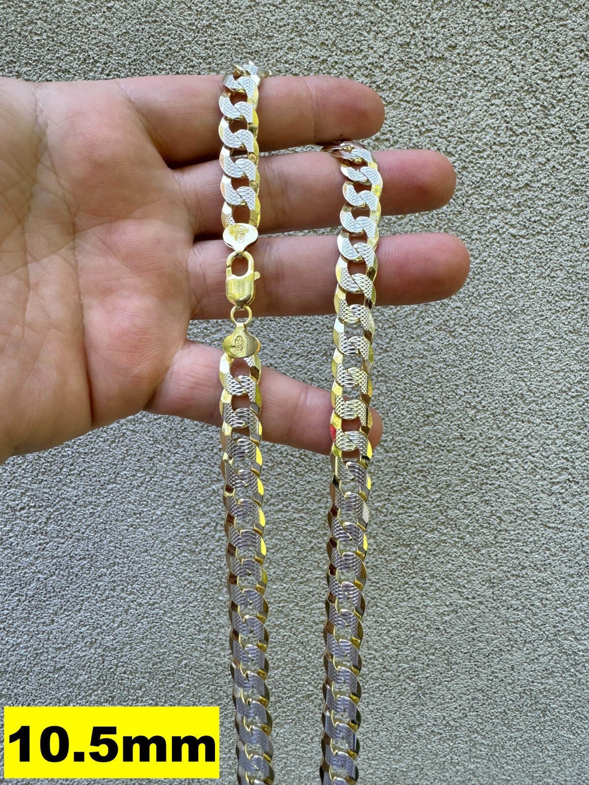 Cuban Link Chain 14k Gold Plated Real Solid 925 Silver Two Tone ITALY 5-11mm