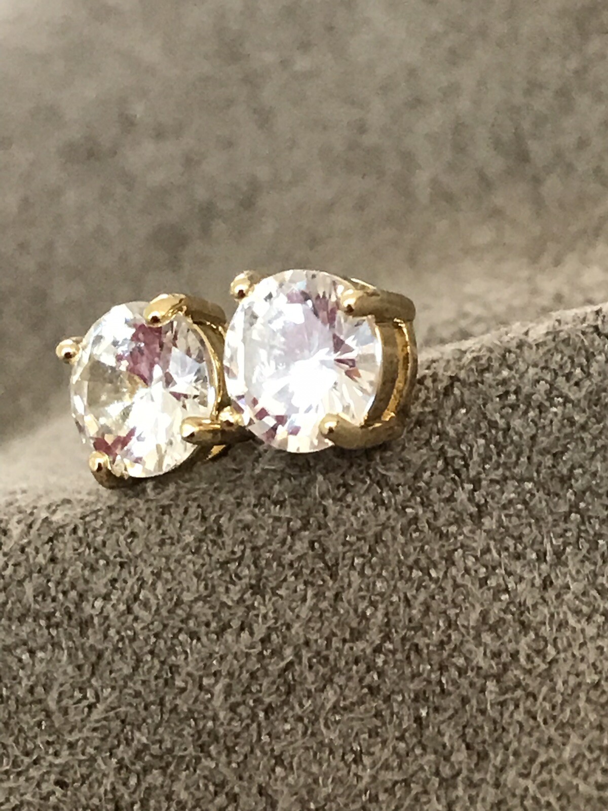 White Cubic Zirconia Earrings 6mm 14k Gold Plated Sterling Silver Best Quality