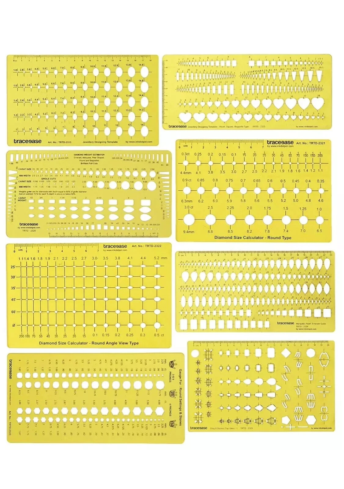 8 Pieces Lot Jewelry Designing Template Drafting Tools for Stone Size & Weight