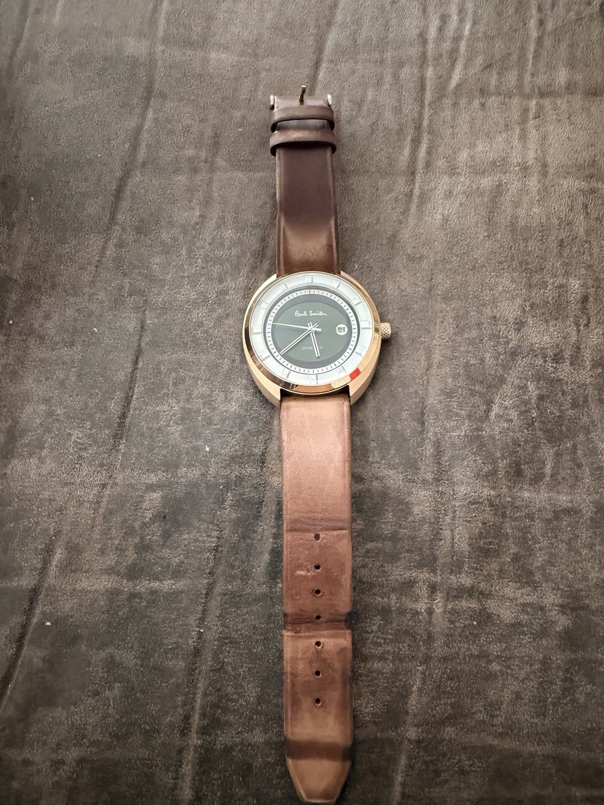 Paul Smith Solar-Tech Men’s Quartz Date Black Dial Rose Gold Leather Strap Box
