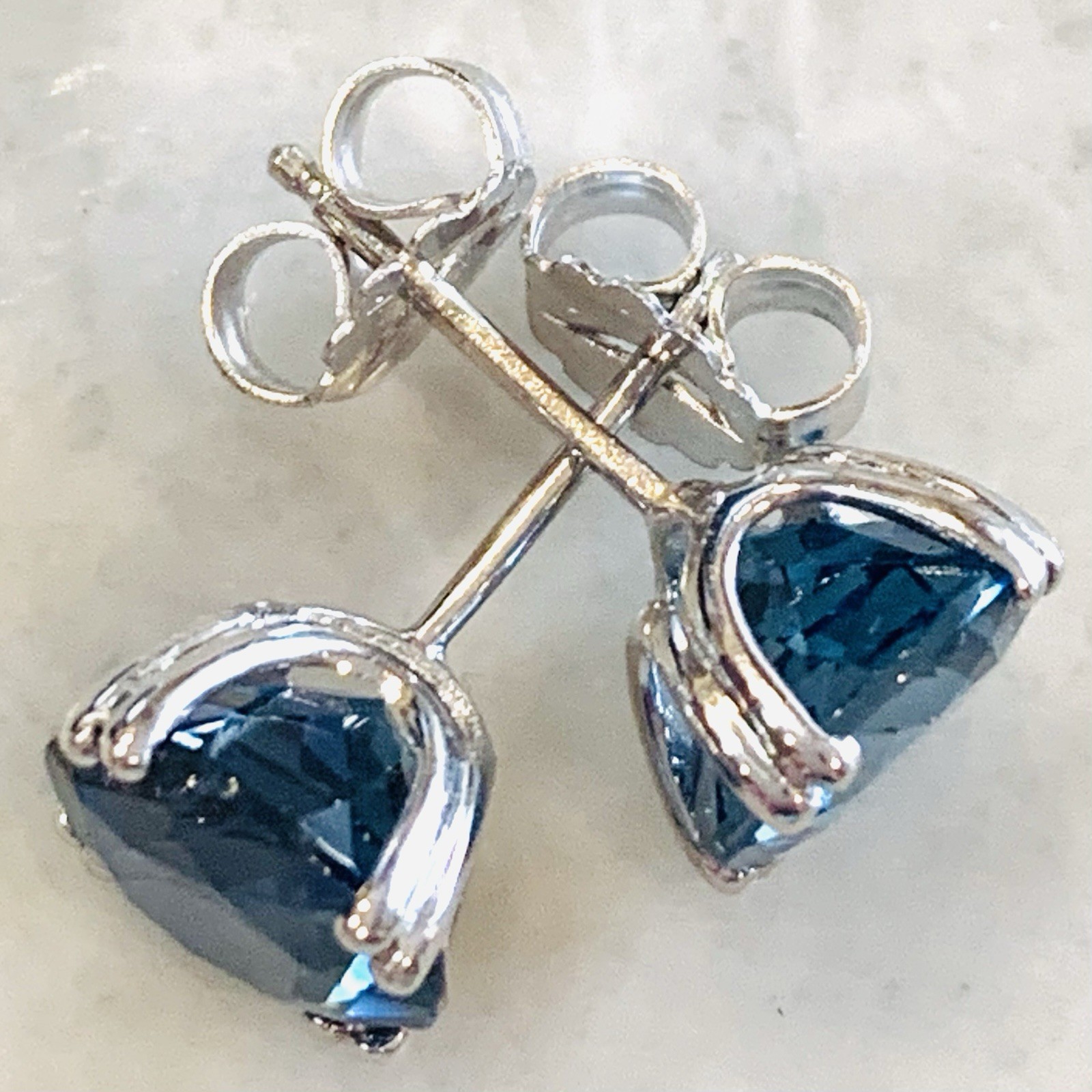 5 Ctw London Blue Topaz Earrings 14k Solid White Gold Stud Natural 1.85gr 8mm