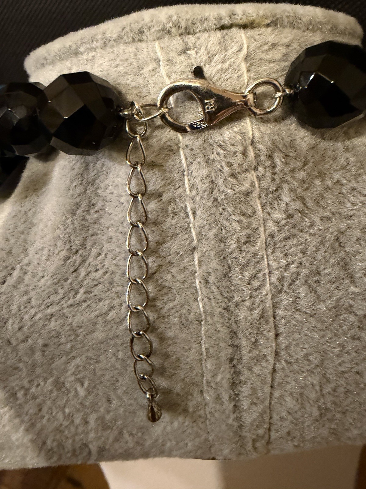 Black Onyx & White Pearl Beaded Necklace, Silver Metal, Adjustable Lobster