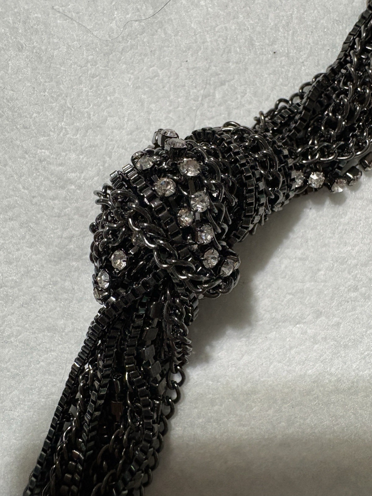 Vintage Black Silver Box Chain Knot Bracelet with Crystal Setting 7 in – 9 in