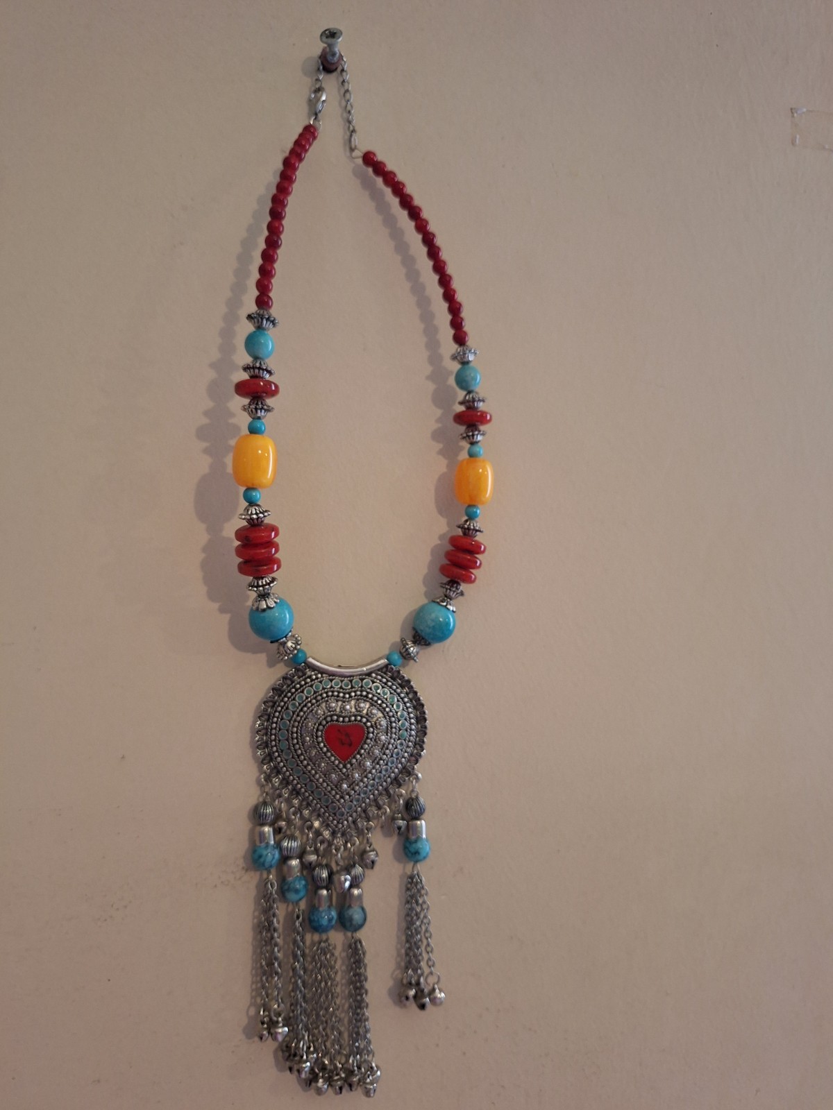 Vintage Ethnic Tibetan Heart Necklace Boho Tribal Colorful Beaded Tassel – READ(