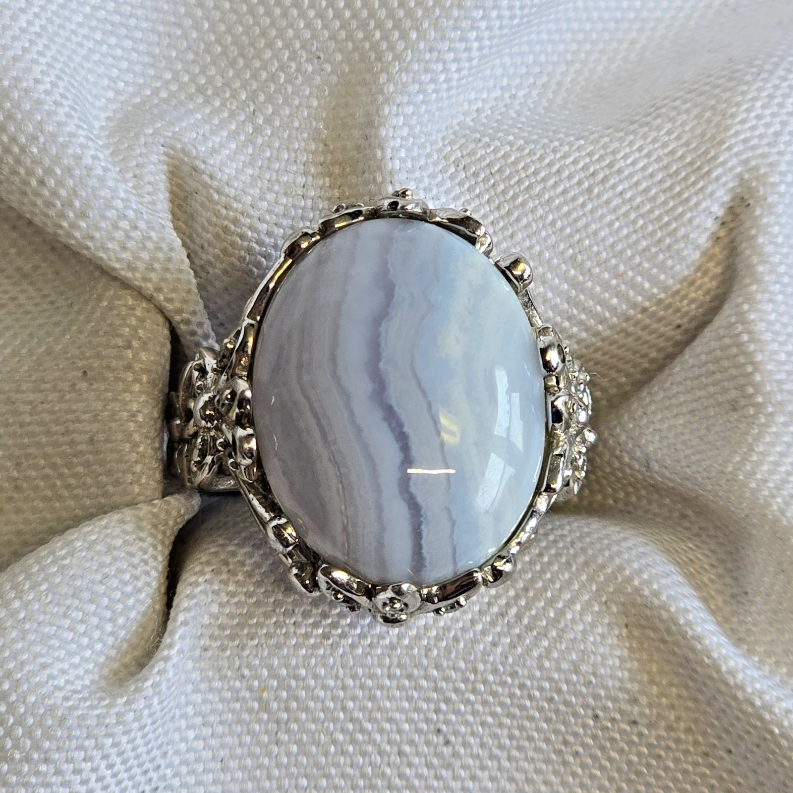 Sterling Silver Ring 7.36g Fine Jewelry Size 7 Blue Lace Agate Look *READ*
