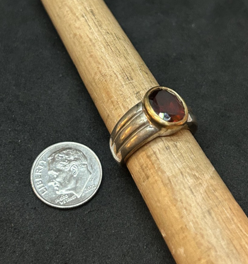 925 Sterling 14K Gold Fina Plum Ruby Stone Ring Sz 6.5 – 6.00g