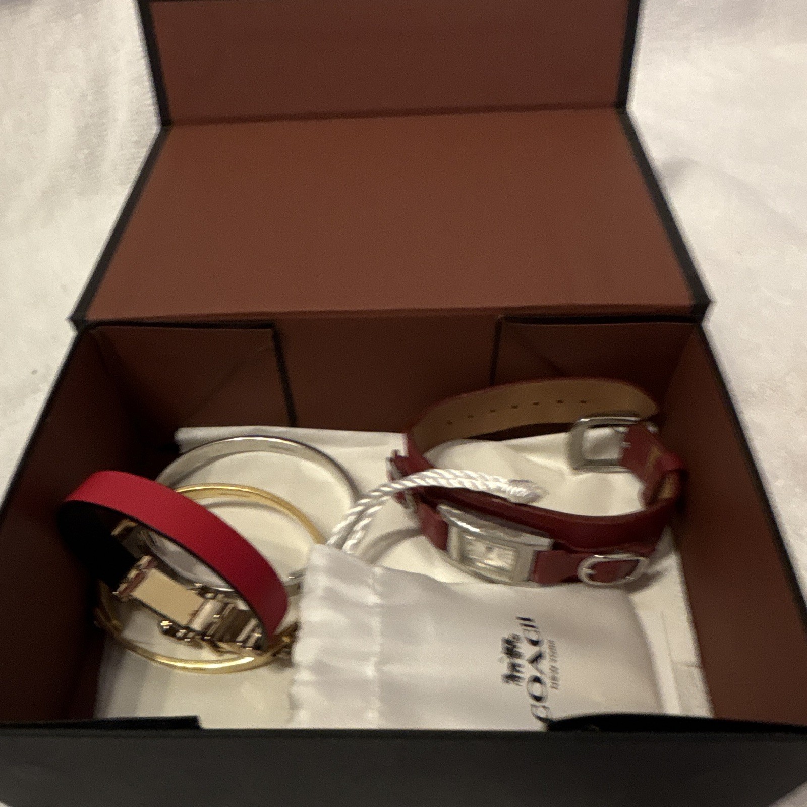 Coach Bracelet Lot Bangle Chain Cuff Leather & Metal Red/Black