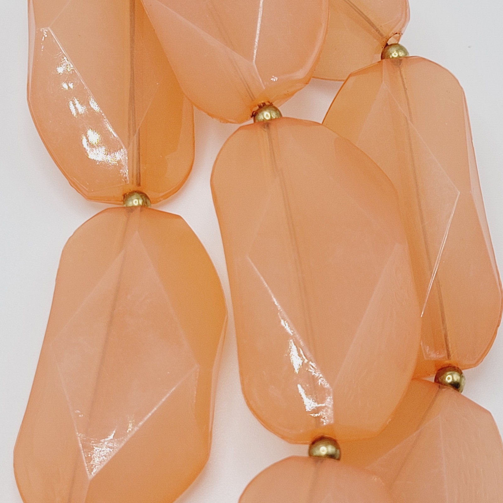Glamourous Melon Peach Orange Shade Lucite Triple Strand Beaded Necklace 21 Inch