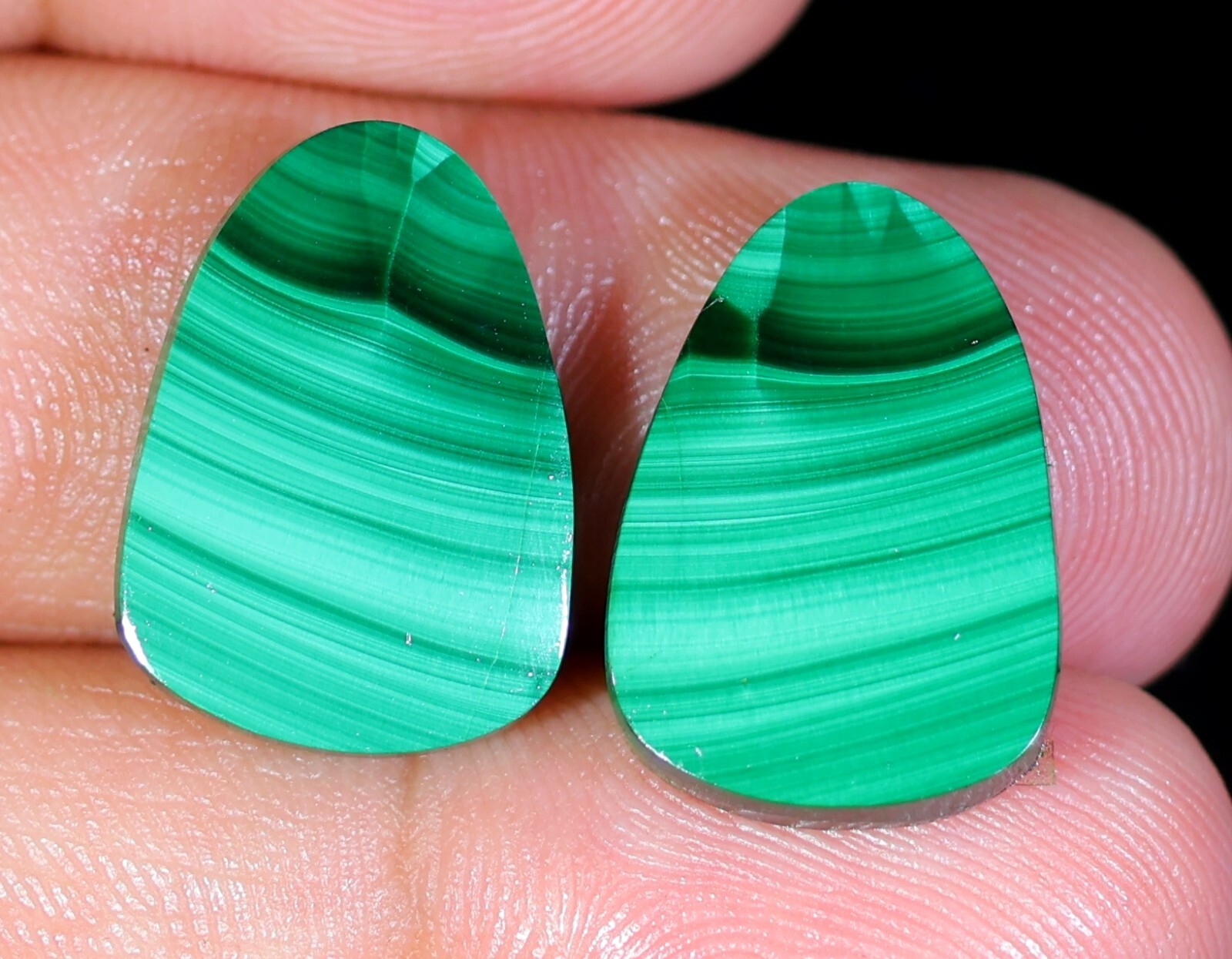 30 CT 4X13X18 mm NATURAL MATCHING MALACHITE PAIR FANCY CABOCHON GEMSTONE OF-301