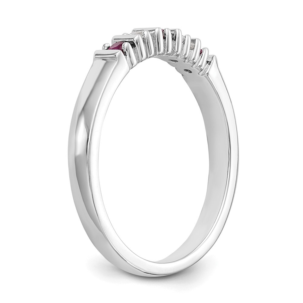 14k White Gold 1/15 carat Diamond and Ruby Complete Band Ring Size 7