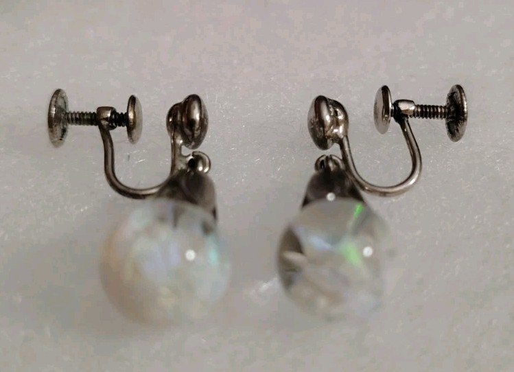 Mid 20th Century Collectible “Opalyte” Earrings, Sterling, Iridescent, Screw On