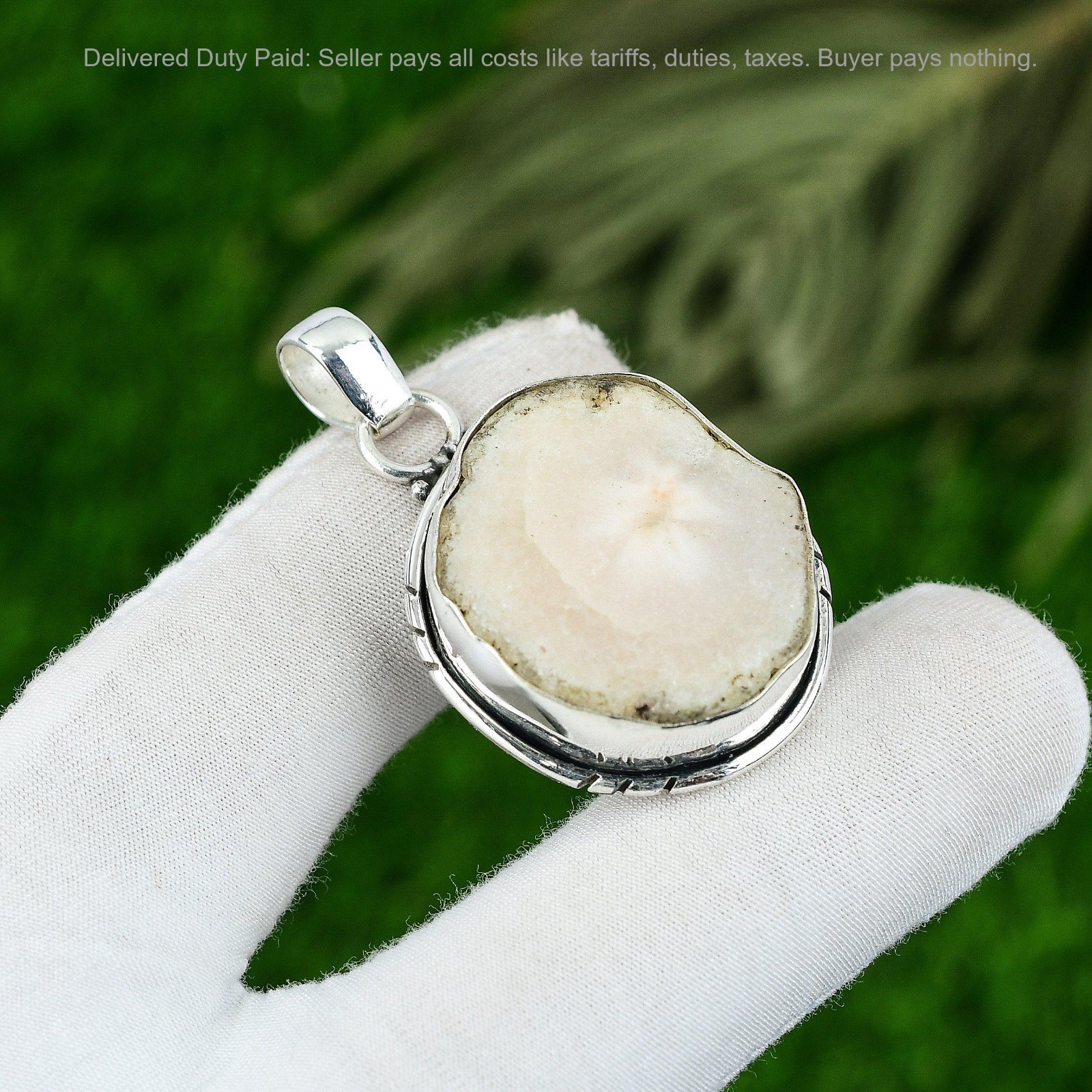Pentagon Natural Solar Moss Opal Bezel Wedding Unique Pendant Jewelry 925 Silver