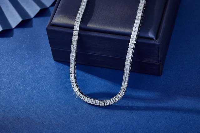 45 ct Lab Created Princess Cut Diamond 14K White Gold Plated 4mm Tennis Necklace
