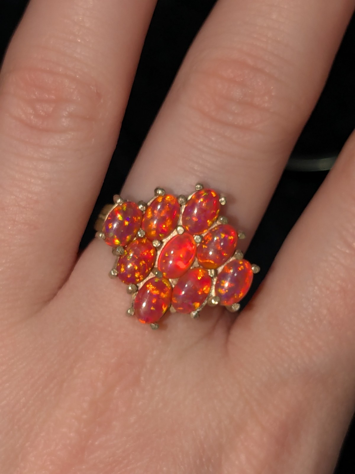 Orange/Pink Lab Opal Sterling Silver Ring