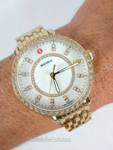 Michele Sidney Classic Diamond Yellow Gold Watch MWW30B000004 Refurbished + Box