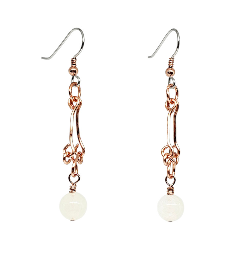 Handmade Yellow Jade Dyed Gemstone Copper Wire Dangle Earrings Boho Drop
