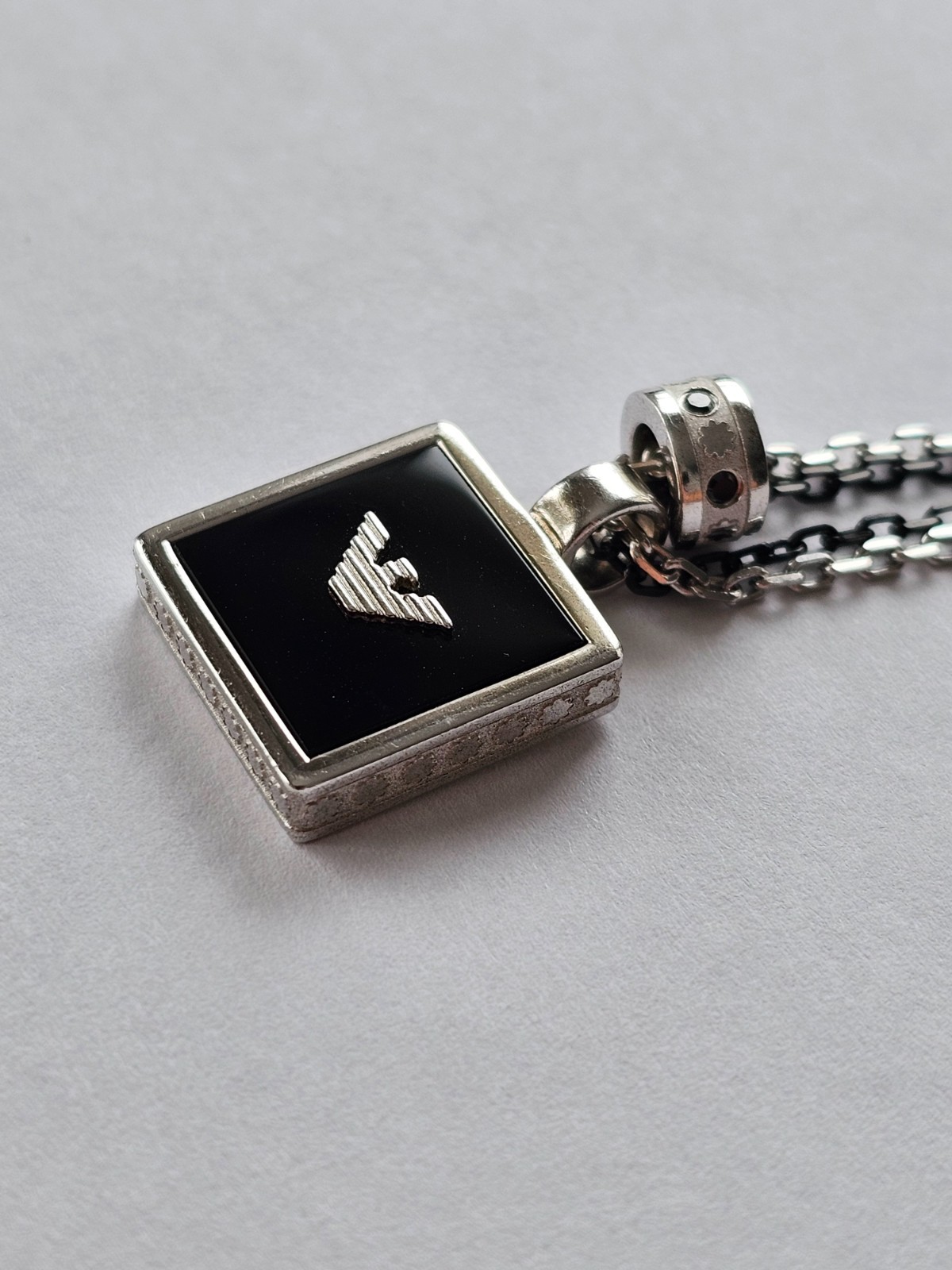 Emporio Armani EG2886 Mens Silver Black Onyx Necklace 925