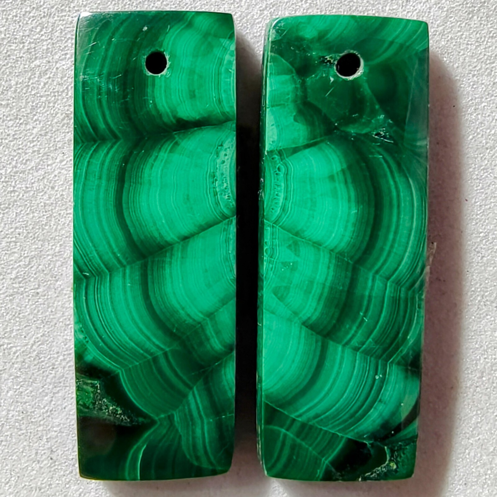 41 Cts Natural Malachite Drilled Match Pair Cabochon Gemstone 28.1 X 10.2 MM