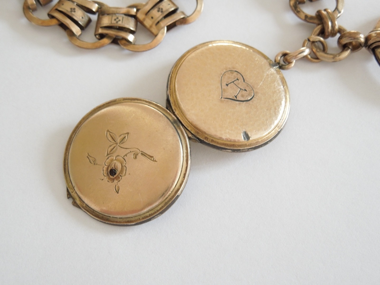 Antique Watch Chain Photo Pendant Medallion Gold Plated 21.9 G/Approx. 25 Cm