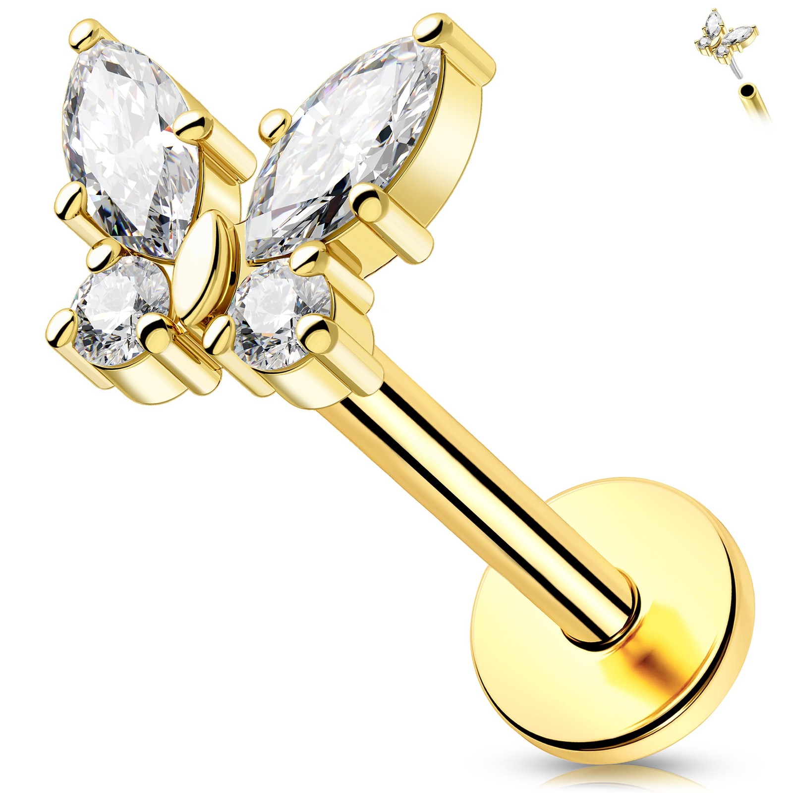 14K Solid Gold Butterfly Cartilage Earring – Titanium Threadless Push In Earr…