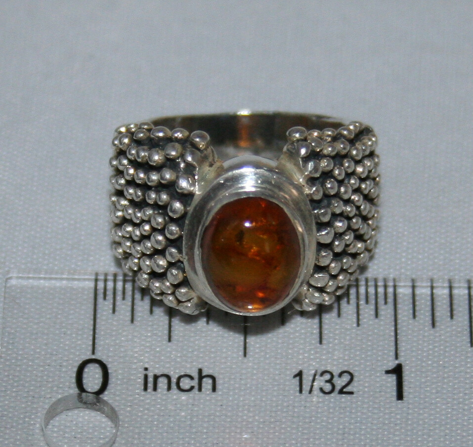 Silpada Sterling Silver Beaded Amber Cabochon Wide Band Ring R0893 Size 6