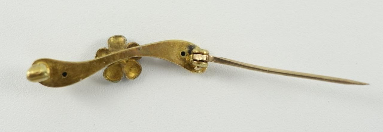 10K yellow gold ladies vtg antique 1″ bar pin w/ pearl 1.1g