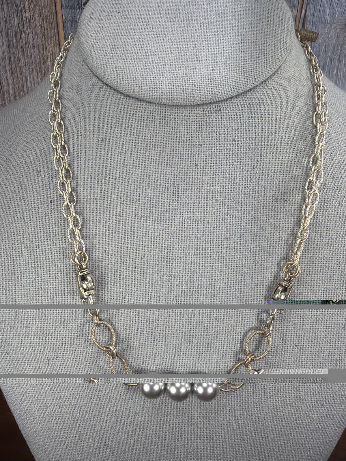 SENNOD Silver Tone Faux Pearls Necklace New Orleans 18” Inch Designer Jewelry