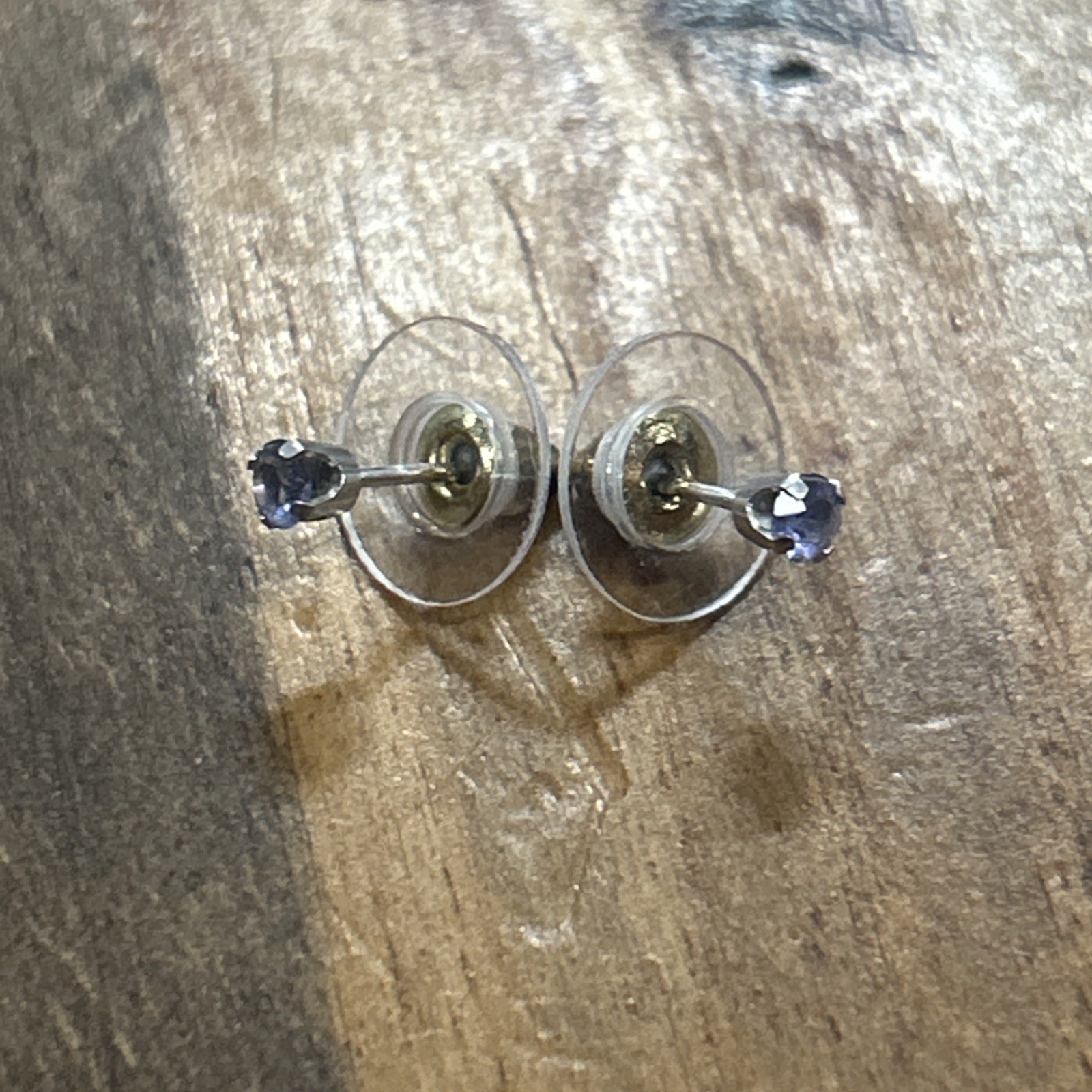 Vintage Studex .585 14k White Gold Blue Stone Stud Earrings .24 Grams