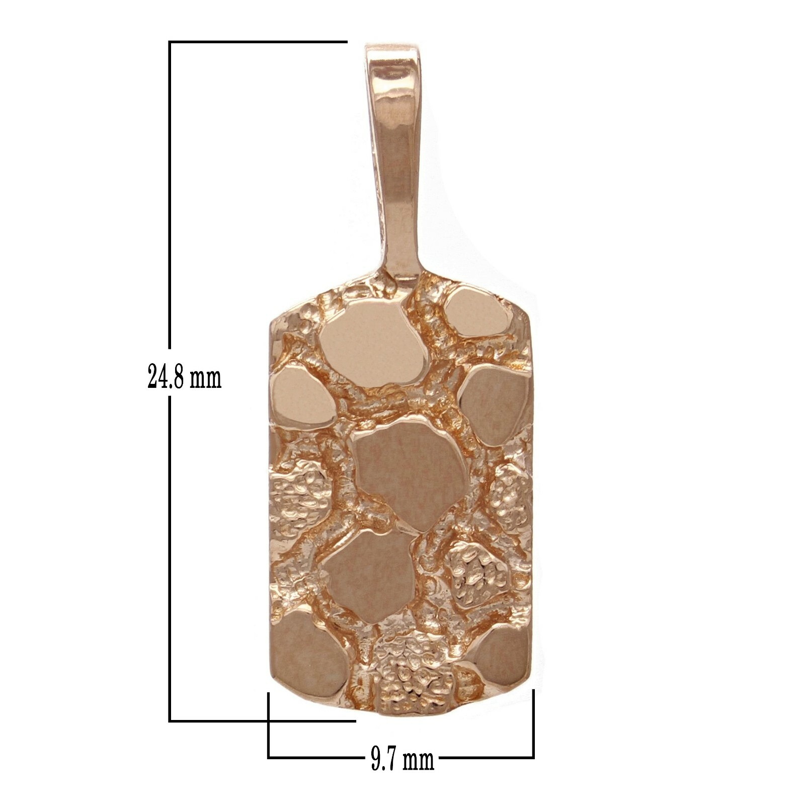 10k Rose Gold Rectangle Nugget Charm Pendant 24.8mm x 9.7mm 2 grams