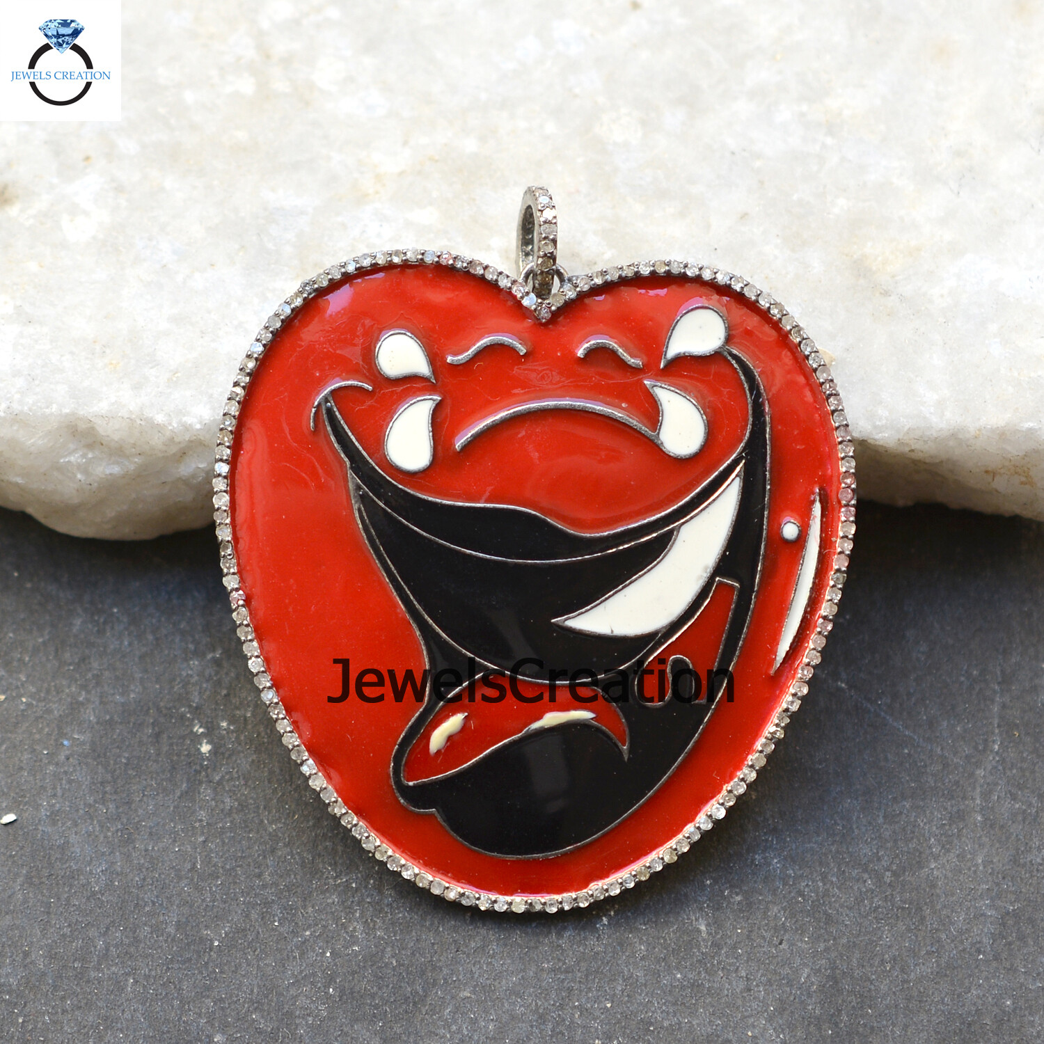 Pave Diamond Enamel Pendant 925 Silver Jewelry Multi Color Enamel Heart Pendant