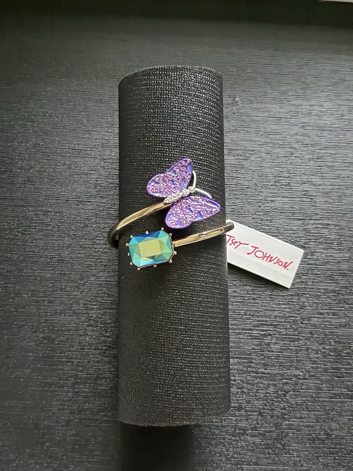 Betsey Johnson Xox💋Purple Glitter~Butterfly~Blue-Green Crystal~Hinged Bangle