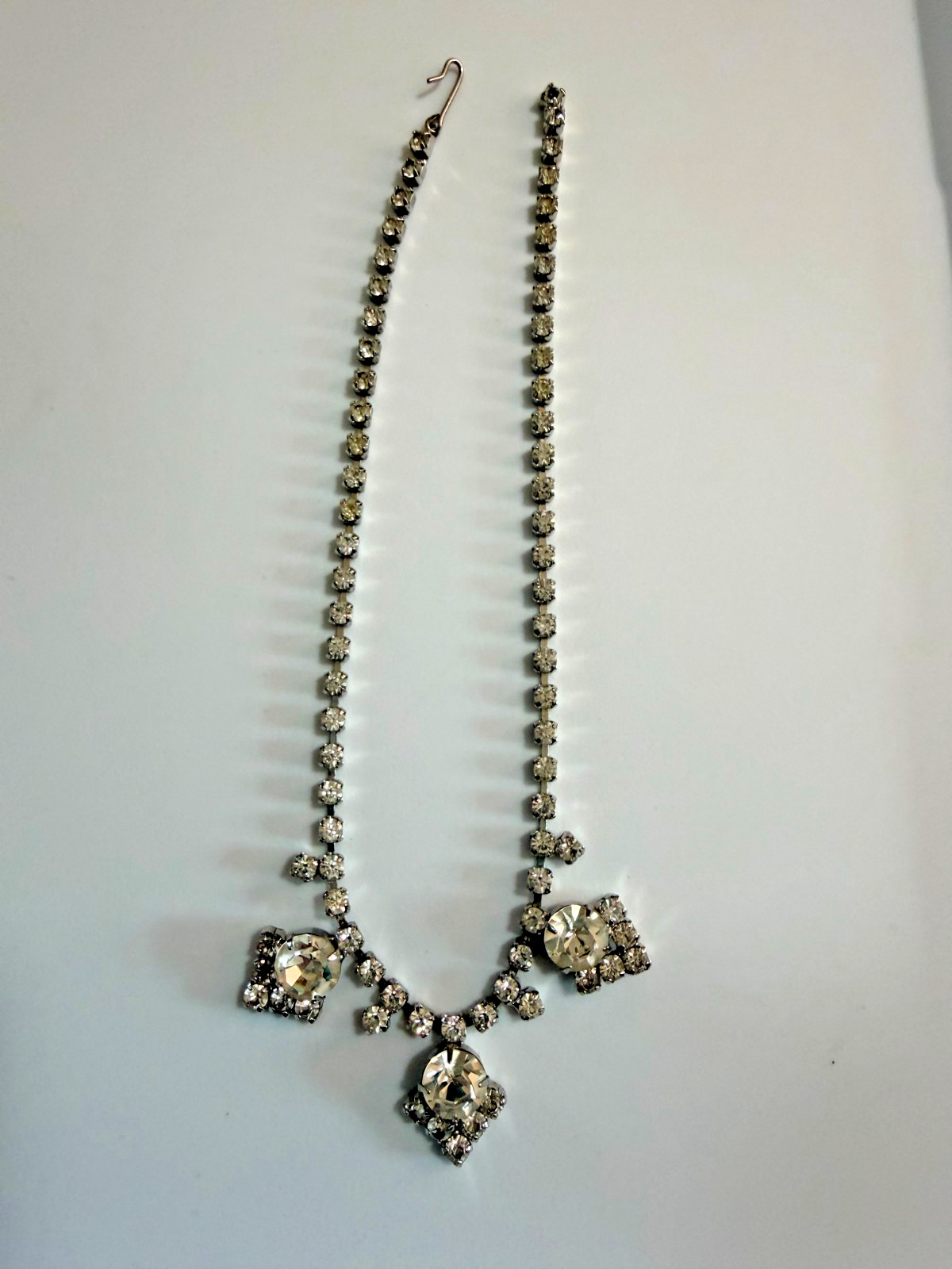 Vintage 50s Rhinestone Statement Choker Necklace Mid-Century Rhodium Plated Prom