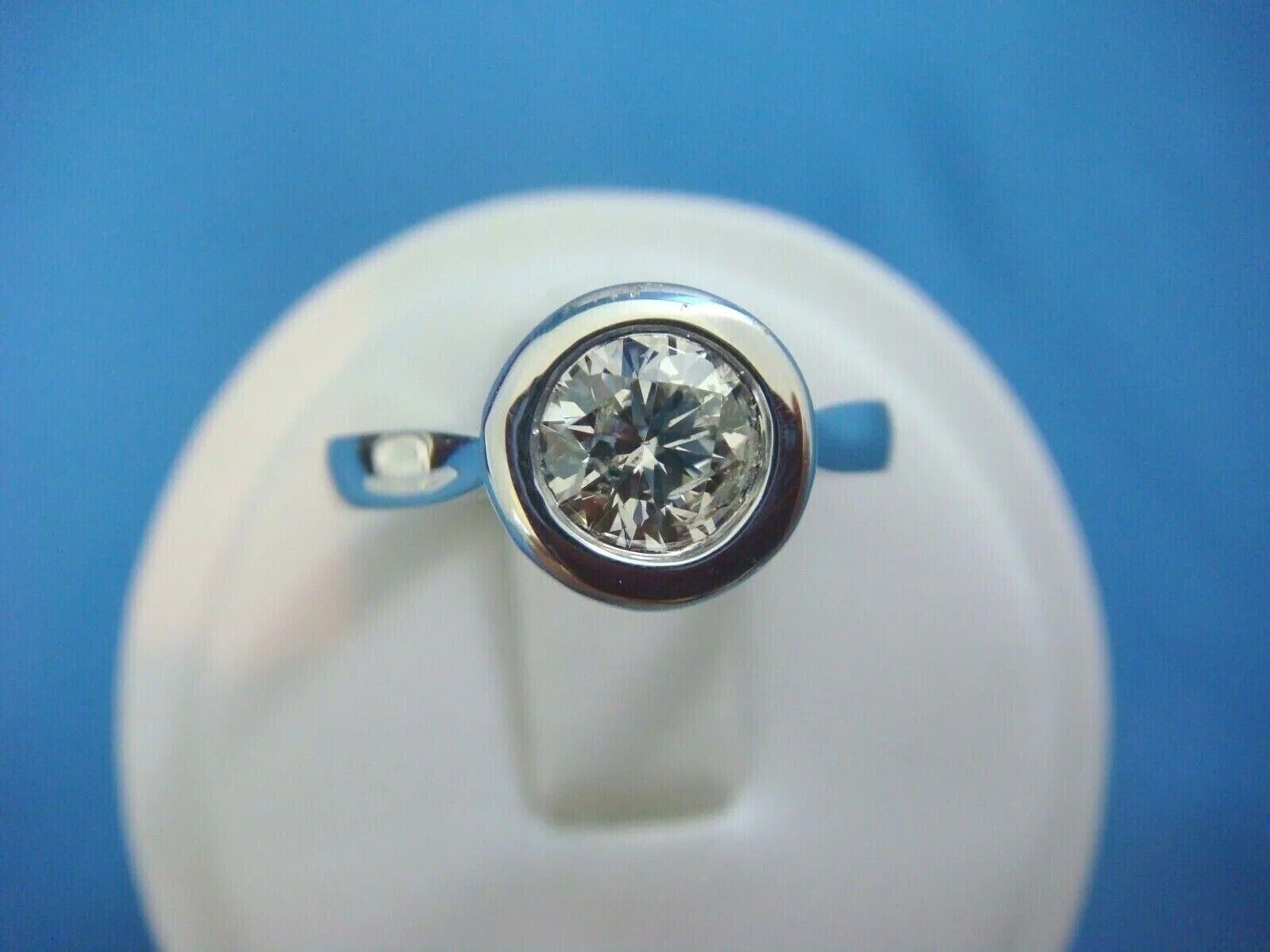 1.00 CT Round Cut EF VSSI Lab Grown Diamond Women Bezel Set Ring 14K White Gold
