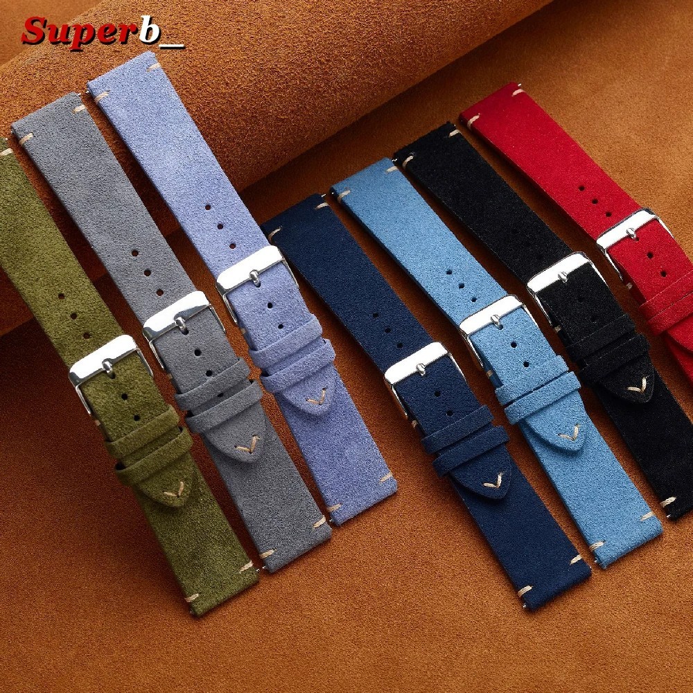 18 19 20 21 22 MM Soft Suede Leather Vintage Strap Watch Band Quick Release USA