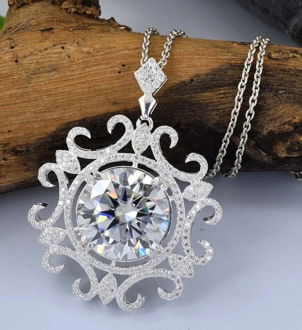 RARE 20.00 Ct White Treated Diamond Solitaire Pendant-FREE Diamond Studs !