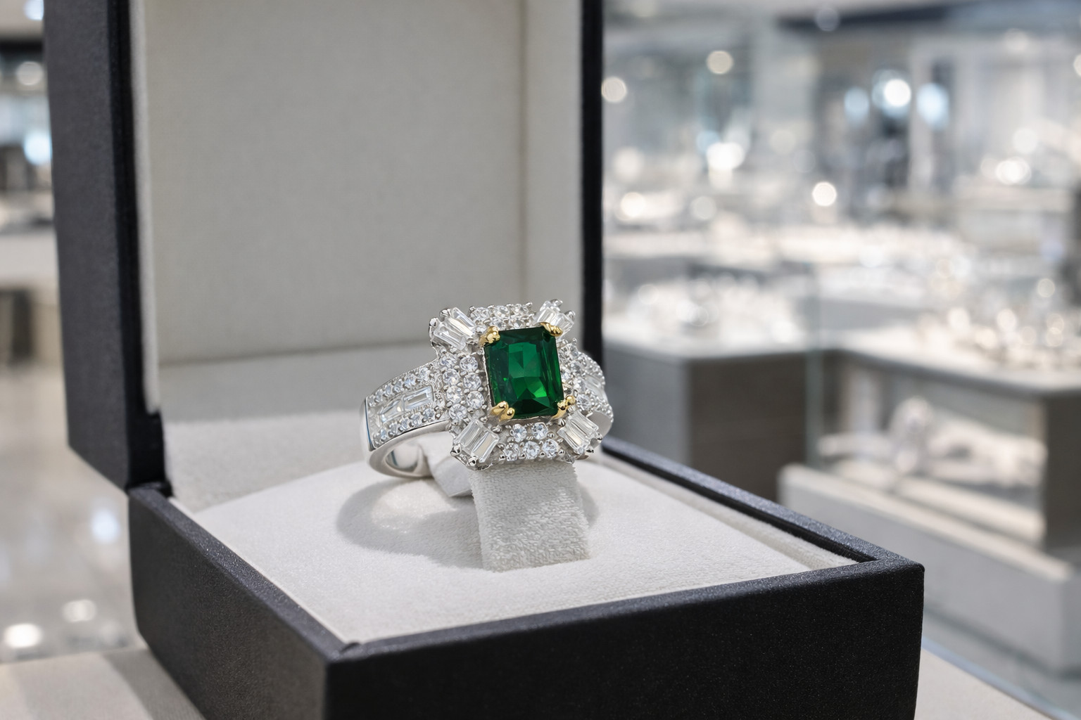 1.60 Ct Emerald Cut Natural Emerald & Diamond Wedding Ring 14k White Gold Sz 7
