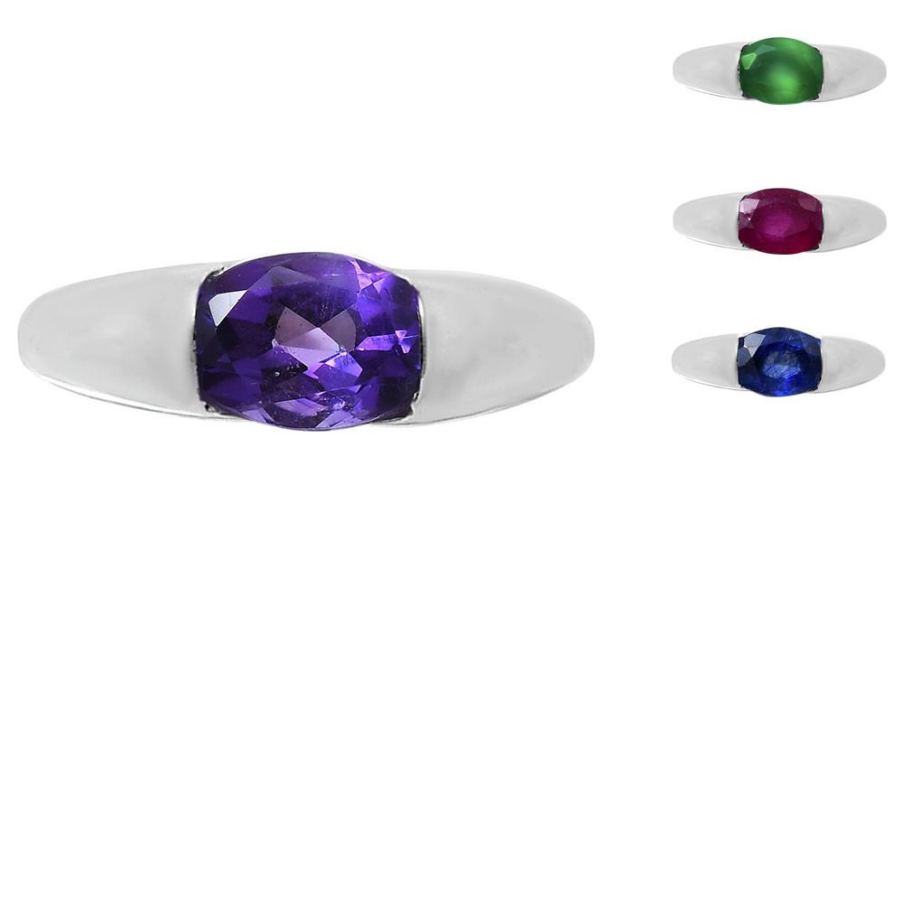 Classic Design Oval Gemstone Band Ring 925 Sterling Silver by Desiregem AGR1037