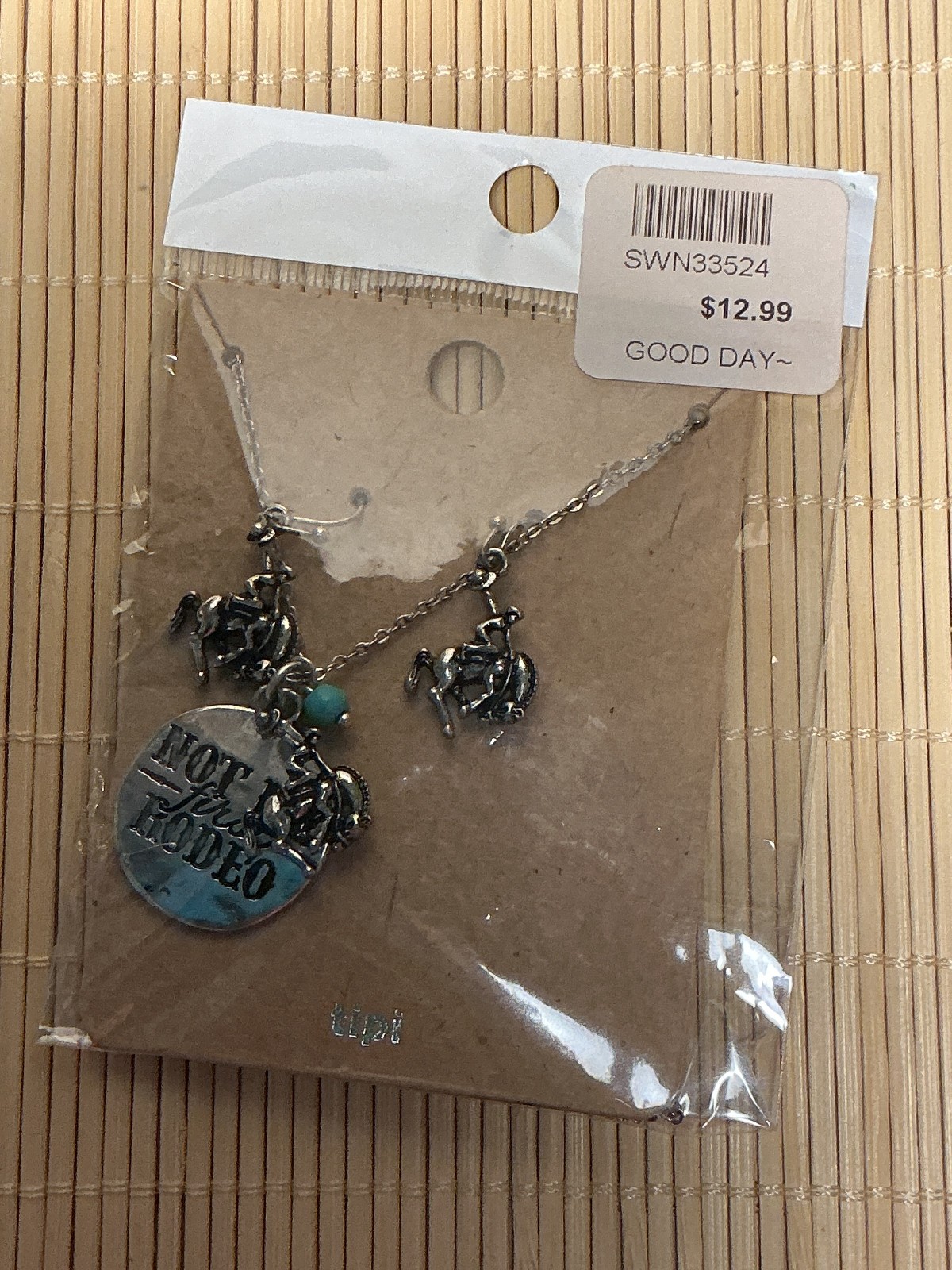Fashion Necklace Set Silver Tone Not My First Rodeo Pendant & Earrings Lot 96C